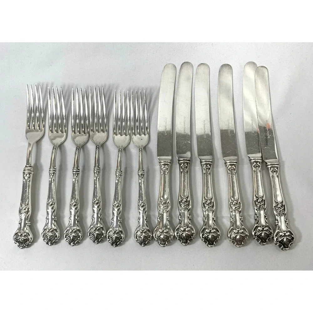 Rogers Bros Silverplate Flatware Charter‎ Oak Hollow Handle 6 Forks 6 Knives WOW
